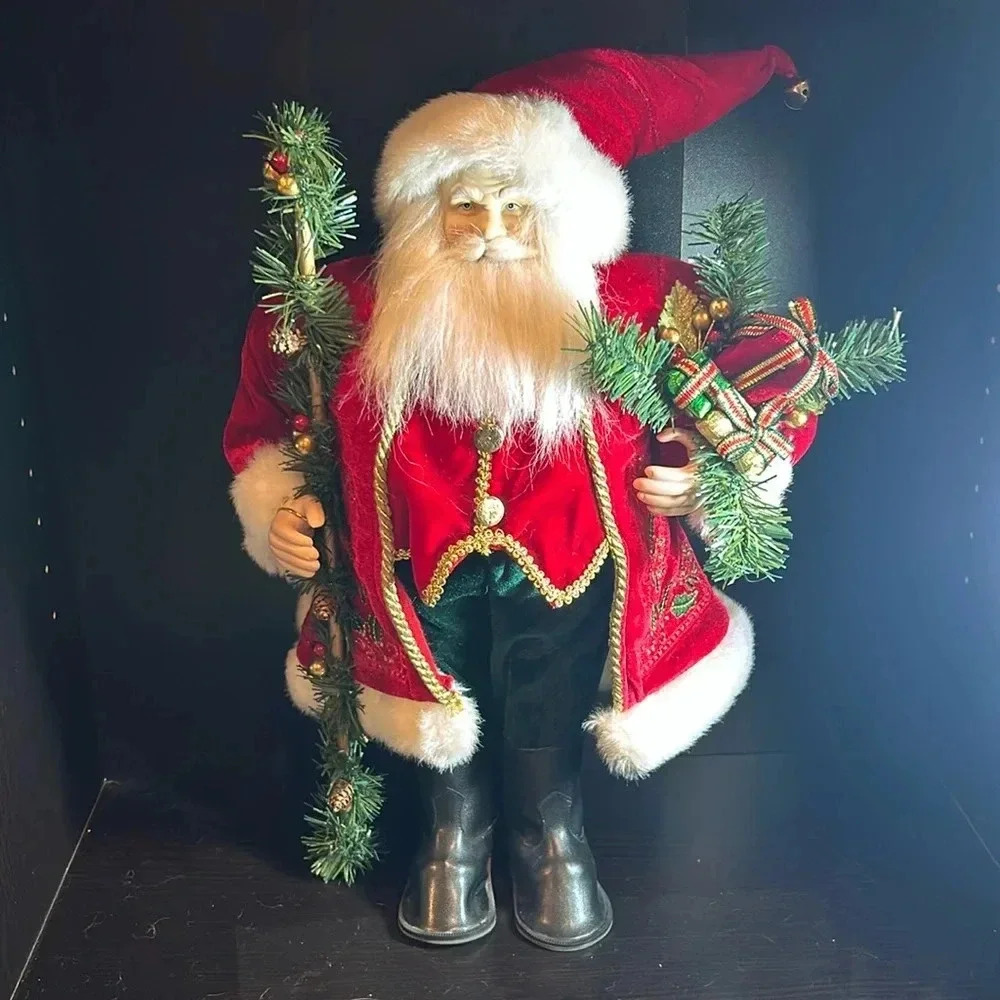 Holiday Time Standing Santa with Gifts And Walking Stick Christmas Decor 18”